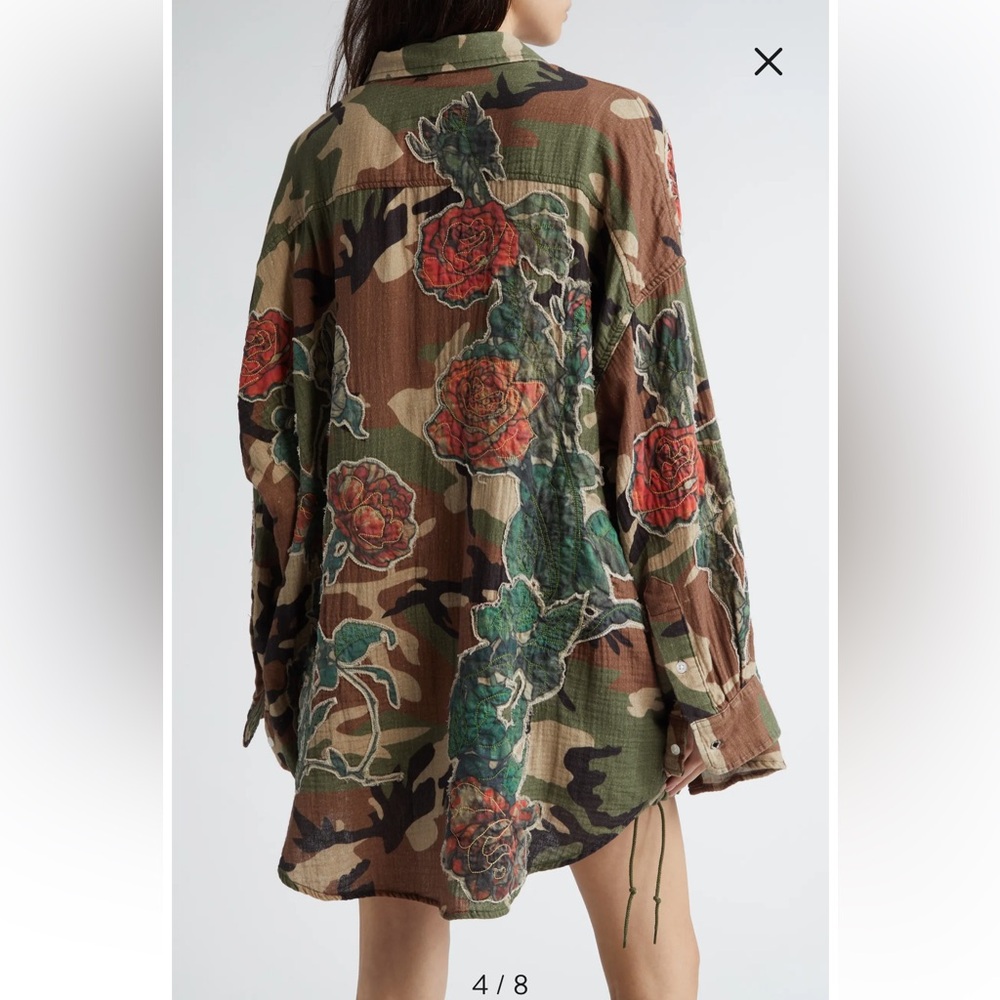 R13 NWOT Drop Neck Floral Patch Camouflage Print Button-Up Shirt - Picture 5 of 11